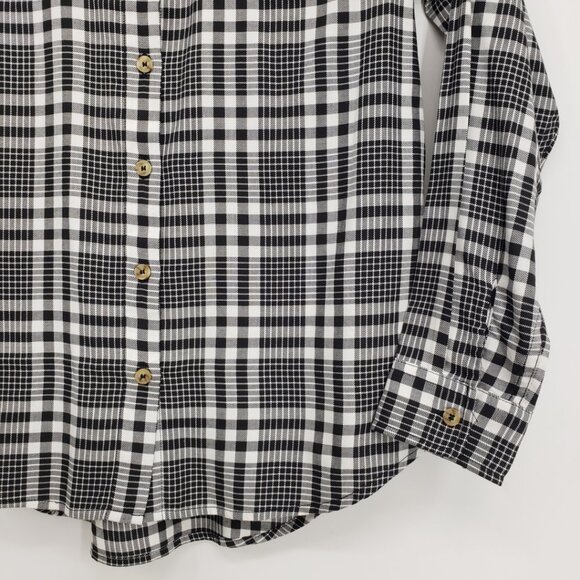 3/$25 Christopher & Banks Plaid Button Down Shirt Top SP Long Sleeve White Black - Picture 5 of 8